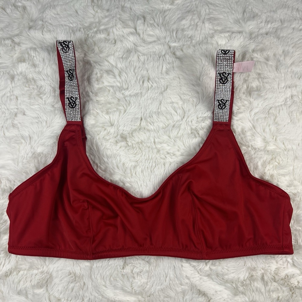 Victoria's Secret Very Sexy Shine Strap Lace Scoop Bralette Blush Red Logo S NWT